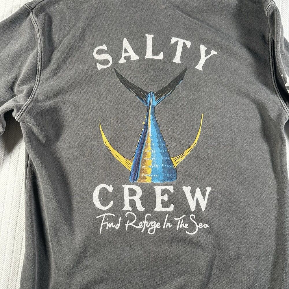 Salty Crew Hoodie Mens Small Gray Pullover Graphic Fishing Surf Sweatshirt - Picture 12 of 16